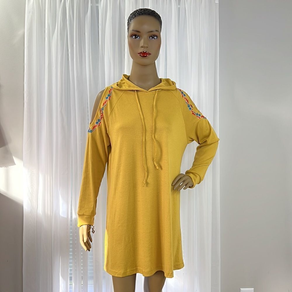 Entro Mustard Hoodie Dress Small NWT